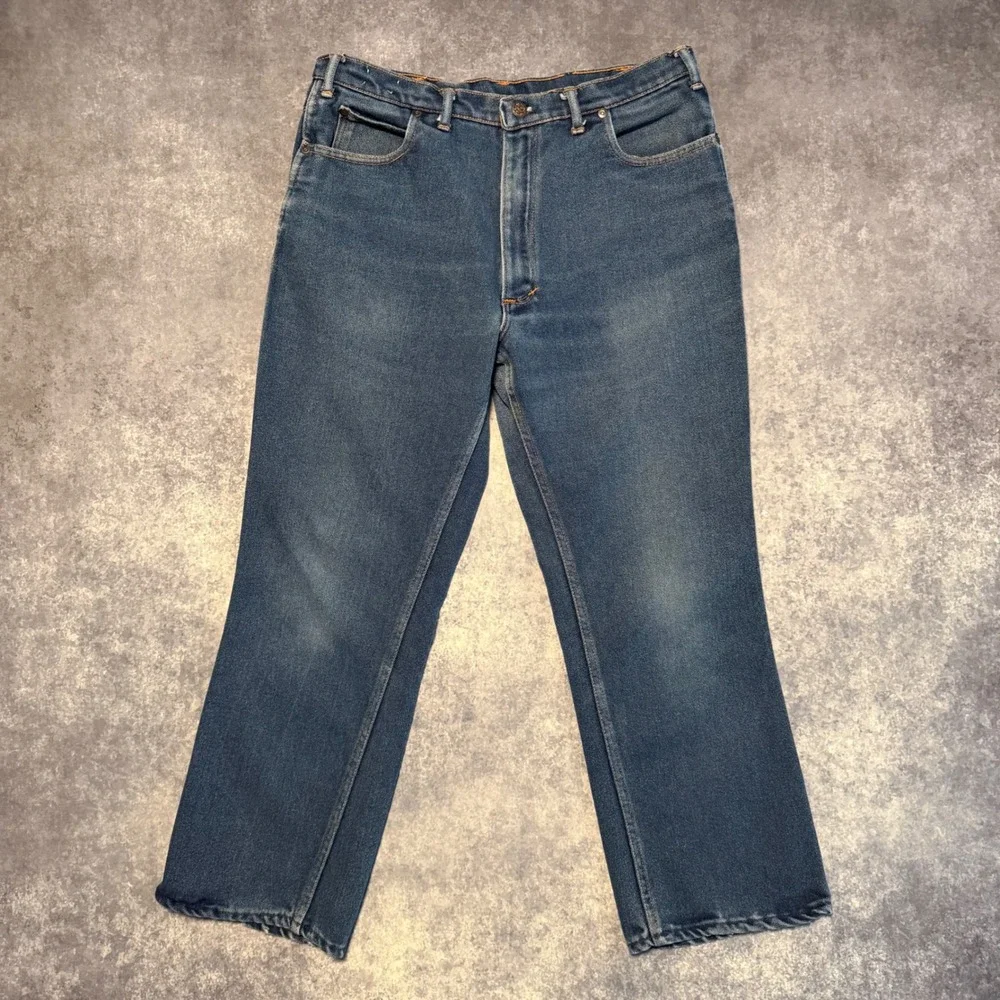 VTG 70s American Heritage Mens Jeans Medium Wash Scovill Zip Western Made USA